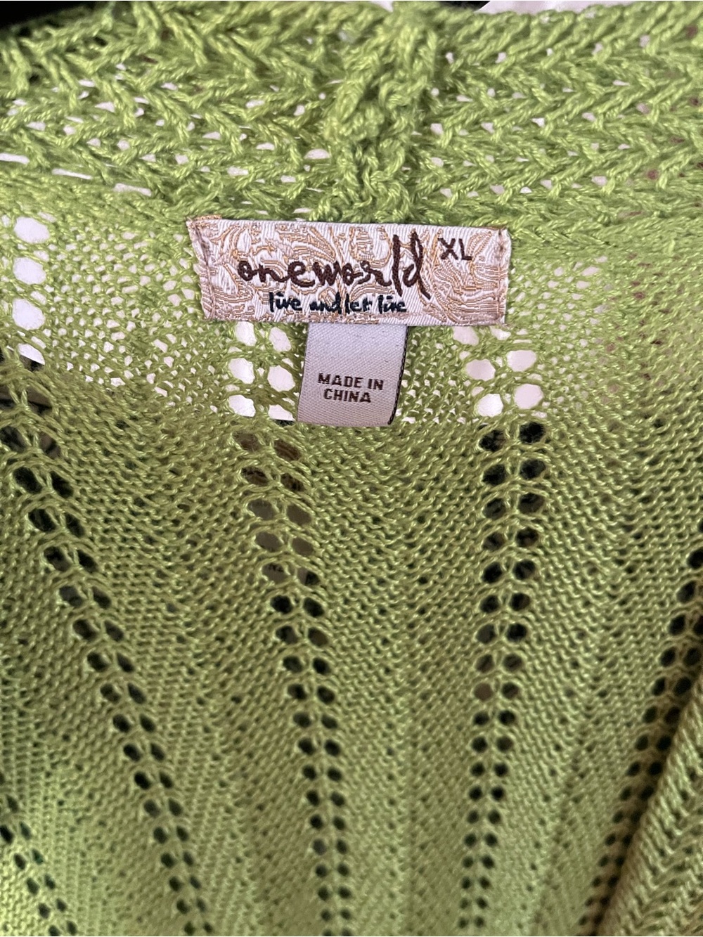NWT One World Live & Let Live Green Pointelle Open Front Cardigan XL - Picture 3 of 4